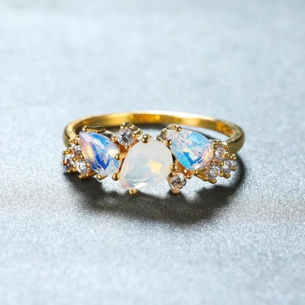 White Moonstone Gold Plated Ring